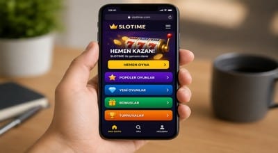 Slotime mobil web tarayıcısı üzerinde oyun menüsü görüntüsü