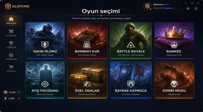 Slotime platform ana ekran ve oyun seçim arayüzü görüntüsü